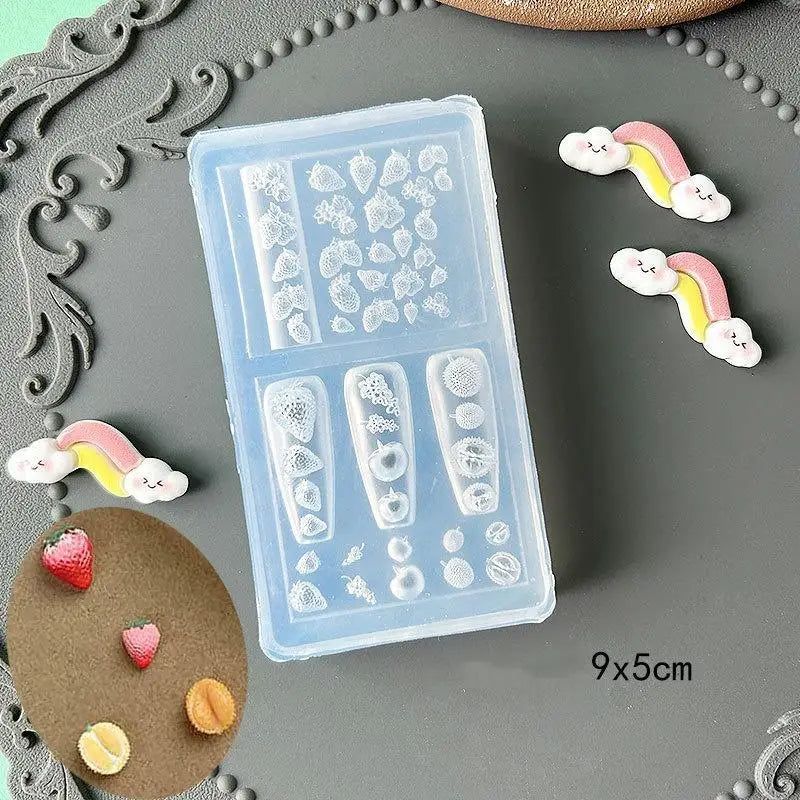 〔CC55〕3D Fruit Silicone Nail Mold Sweet Flower Petals Fairy Nails Templates DIY Nail Art Decor Manicure Template For Nail Charms