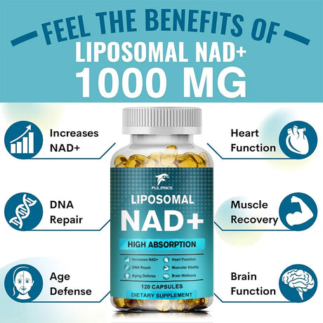 Liposomal NAD+ 1000mg Capsules, Supports Cellular Energy, Anti-Aging, DNA Repair, Brain, Heart Health & Natural Vitality