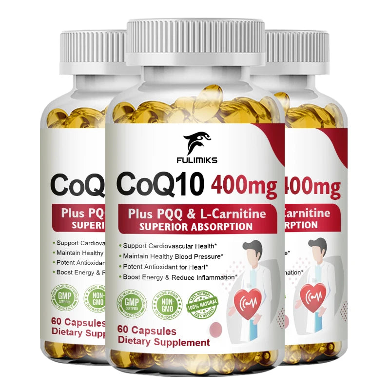 CoQ10 Ubiquinone 400mg Supplement, with L-Carnitine & PQQ, Supports Heart Health, Energy Metabolism, Antioxidant & Vitality