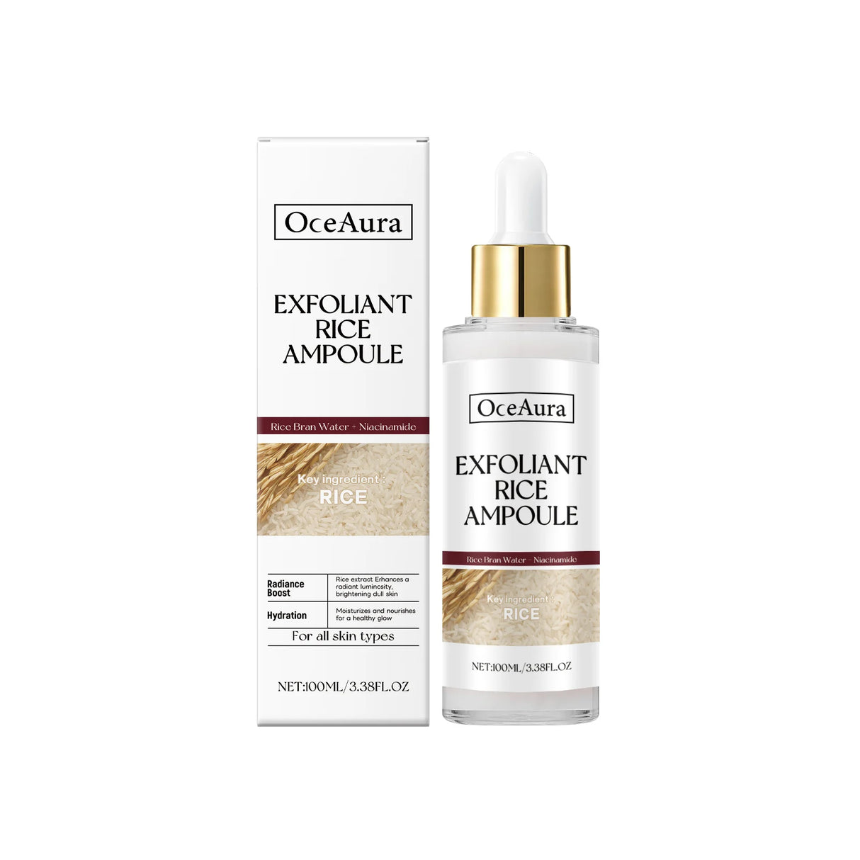 Black&White Rice Exfoliating Essence Dead Skin Remover Facial Glowing Replenisning Shrink Pore Hyaluronic Acid Brightening Serum