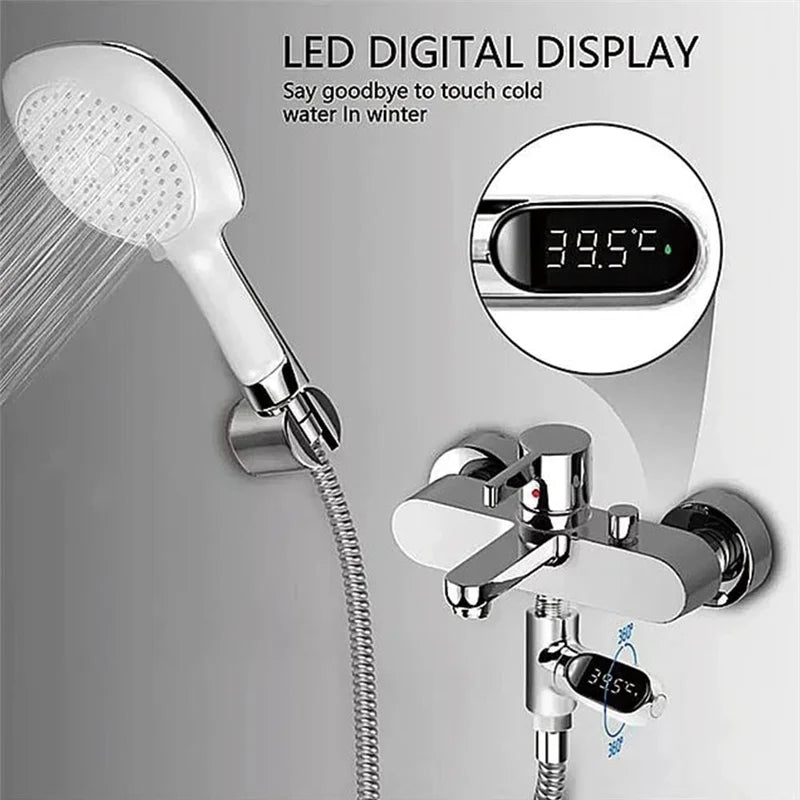 Shower Thermometer LED Display Baby Bath Water Thermometer Meter 360° Rotation Flow Water Self-Generating Temperture Monitor
