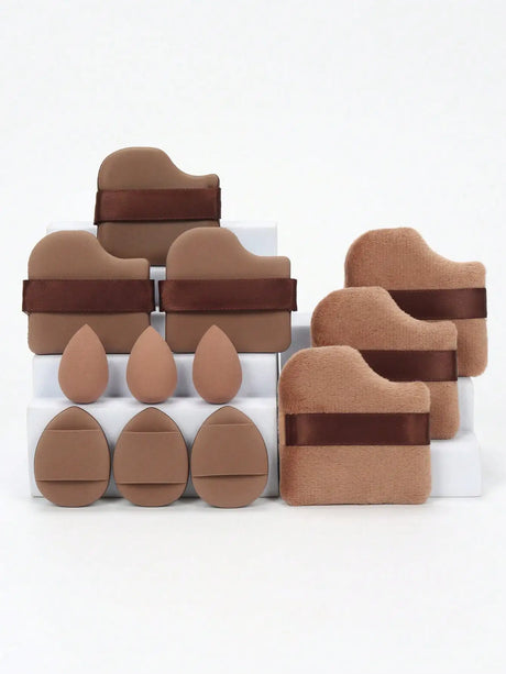 12pcs All-Purpose Makeup Sponges Set Consisting Of 3 Triangular Powder Puffs, 3 Mini Air Cushion Powder Puffs, 3 Water Drop Shaped Makeup Sponge, And 3 Mini Makeup Sponge. Suitable For Liquid Foundation, Powder Foundation, An