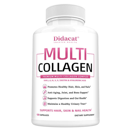 Multi Collagen Capsules Type I II III V X, Anti-Aging Supports Radiant Skin, Strong Hair Nails, Joint Cartilage & Bone Health