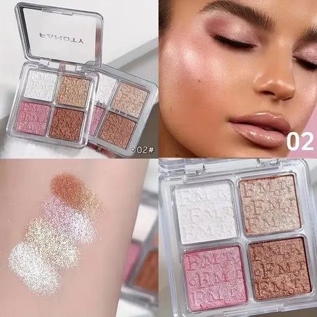 FAMOTY Diamond Bronzer Highlighter Contouring 4-color Palette Natural Glitter Highlighter Facial Brightening Palette Makeup