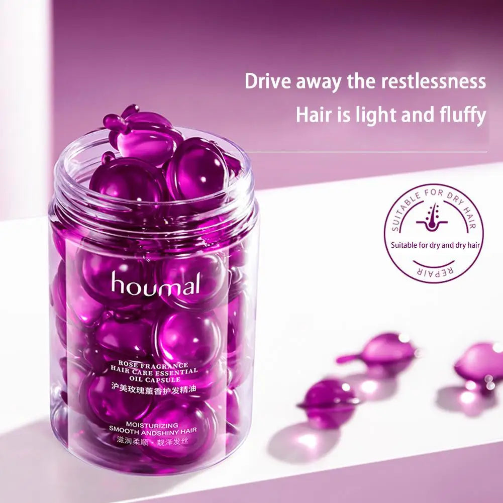 Hair Styling Serum for Frizzy & Dry Hair Rose Essence Oil Capsules Leave-in Anti Frizz Conditioner Repairs Dry, Damaged Hair