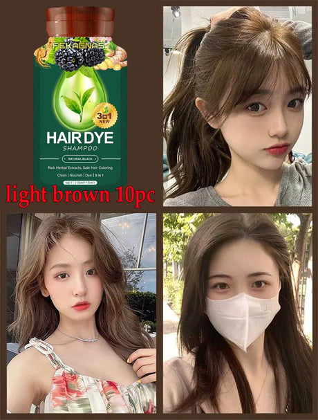 Pure Natural Herbal Hair Dye Shampoo Change Hair Color Cover Gray Hair White Hair Treatment Bubble Plant Hair Dye Hair Care