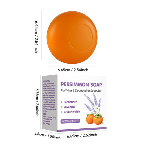 Persimmon Soap Bar for Body Odor Control, Japanese Persimmon & Lavender Extract for Unisex, Purifying & Deodorizing Soap, 100g