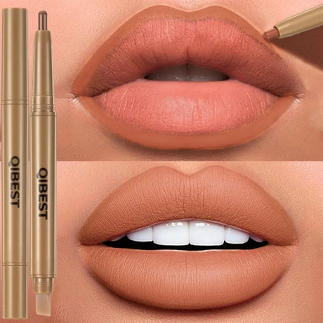 Double Head Black Lip Liner&Brush Pen Mist Matte Velvet Contour Tint Lipstick Pencil Long Lasting Nude Brown Natural Lip Makeup