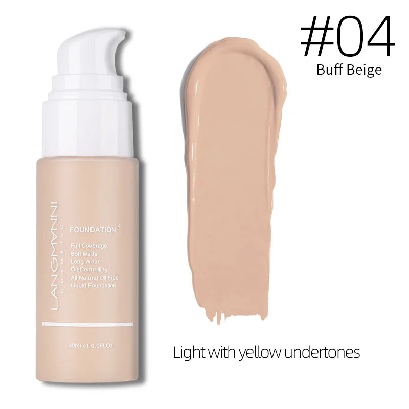Langmanni 30ml Matte Face Foundation Cream Waterproof Liquid Foundation Oil Control Cover Base Concealer Makeup Cosmetics
