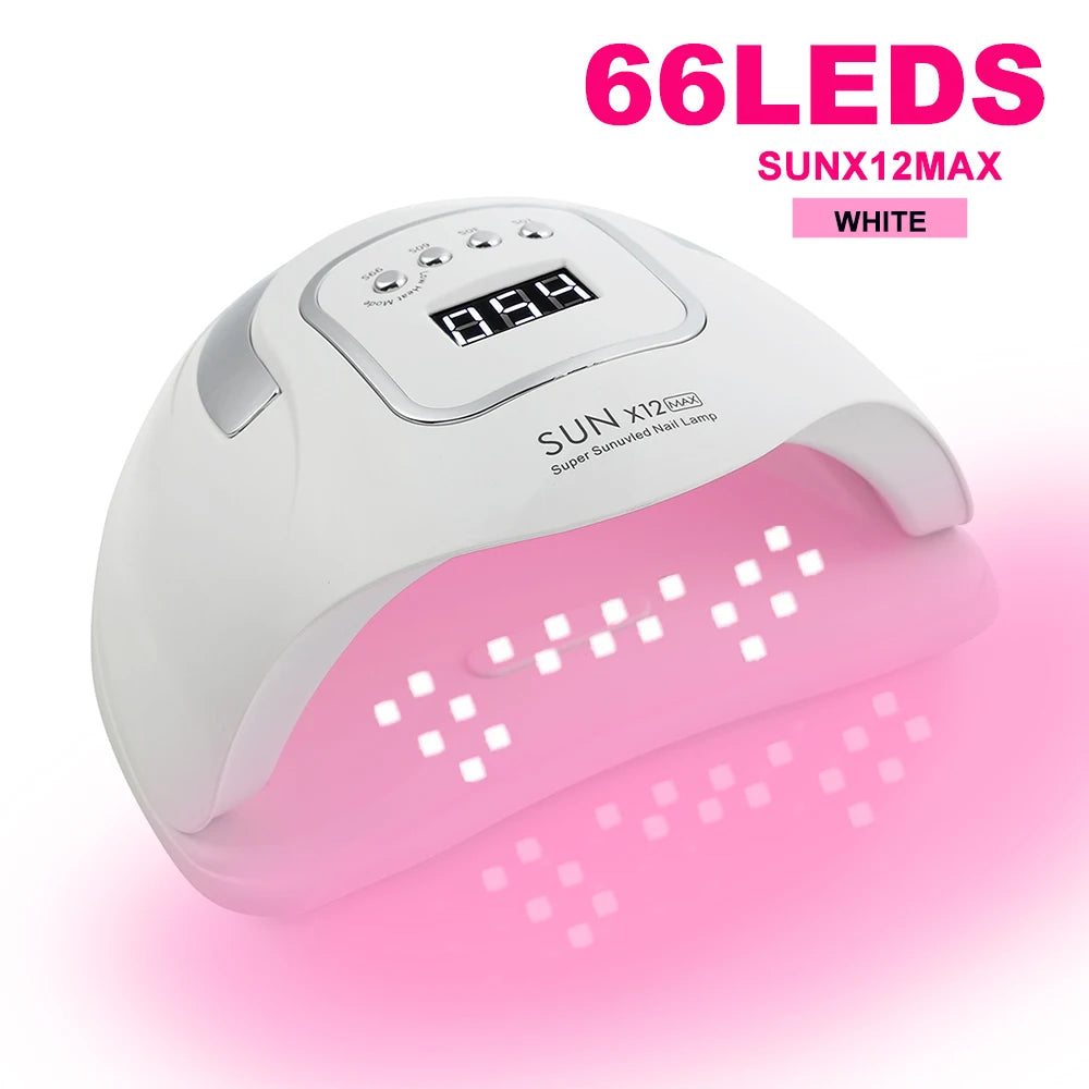 SUNX12 Max Nail Lamp Pink Nail Dryer For Manicure 66 Leds UV Light Quick Cure Autosense Nail Lamps With Base