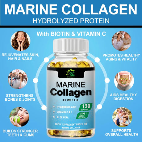 Greensure 60/120 Pcs Marine Collagen Capsules - Supports Joints, Hair, Skin, Nails, Cartilage & Overall Health