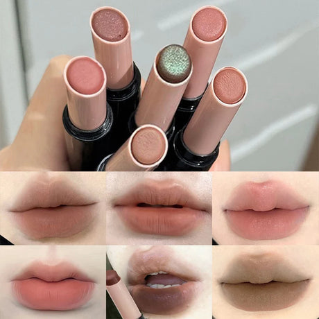 1Pc Matte Red Brown Lipstick Waterproof Matte Shimmer Lipstick Nude Lip Gloss Natural Rouge Balm Long-lasting Makeup Stick