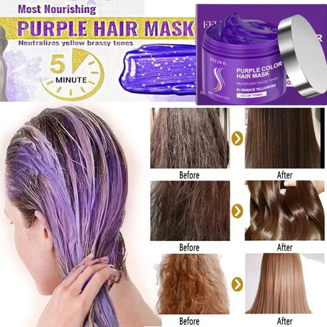 Purple Keratin Hair Mask Fast Repair Damaged Frizzy Hair Soft Smooth Shiny Nutrition Deep Moisturize Nourishing Hair Care 100g