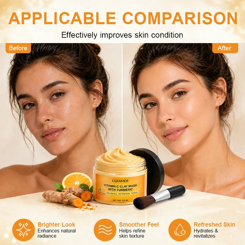 120g Turmeric Clay Mask, Deep Cleansing Formula, Effectively Controls Oil, Tightens Pores, Fades Dull Complexion and Rough Skin