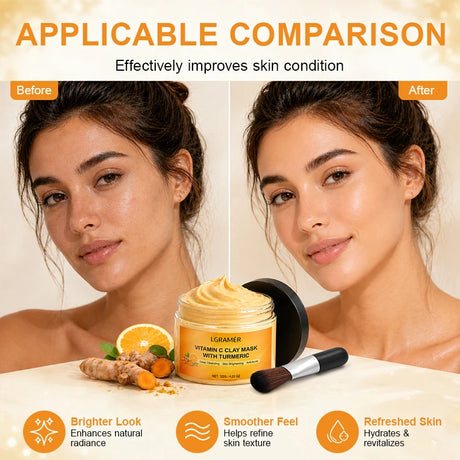 120g Turmeric Clay Mask, Deep Cleansing Formula, Effectively Controls Oil, Tightens Pores, Fades Dull Complexion and Rough Skin