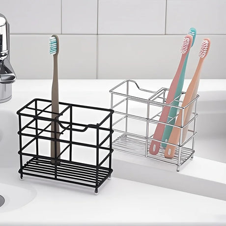 5-Slot Stainless Steel Toothbrush Holder - Space-Saving Freestanding Design, No Installation Required, Ideal for Bathrooms