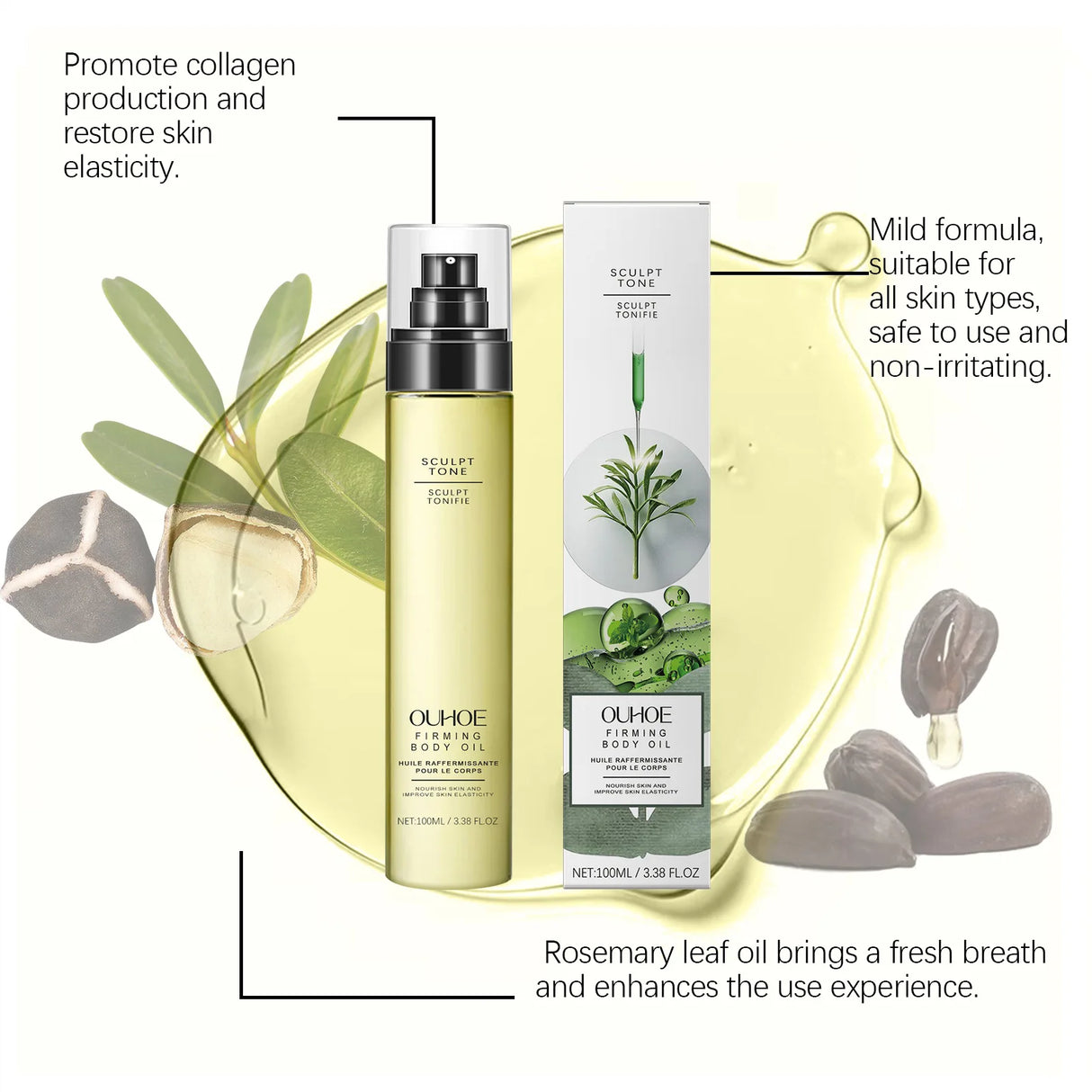 Firming Skin Tightening Oil Replenish Collagen Anti Cellulite Moisturizing Nourishing Soft Relaxing Smoothing Body Massage Oil