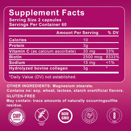 Hydrolyzed Collagen - Antioxidant for Hair, Skin, Nail, Bones, Joint Health Support - with Vitamin C, Biotin