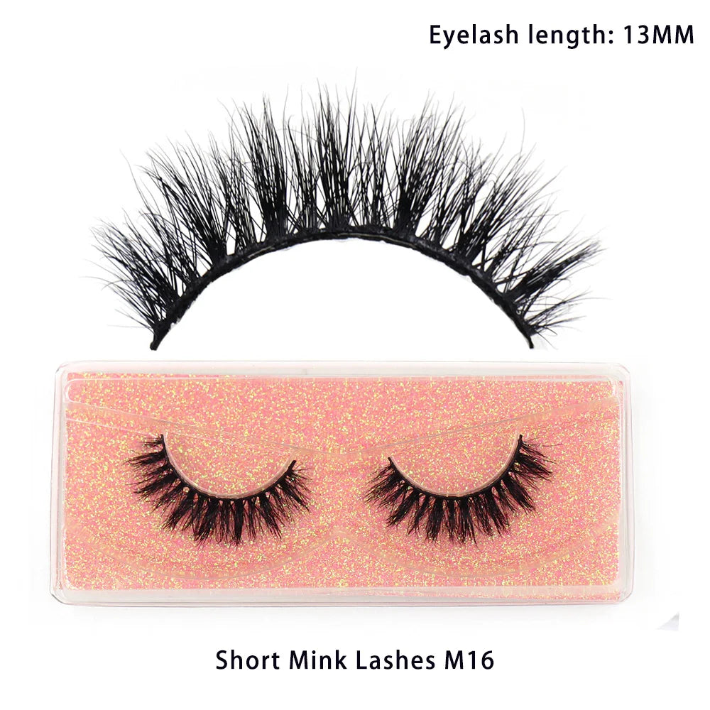 LEHUAMAO 12mm-15mm Short Natural 3D Mink Lashes Fluffy Wispy False Eyelashes 100% Cruelty Free Eyelash Extensio Face Makeup