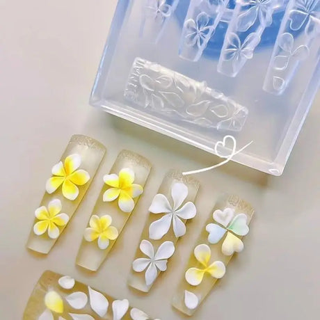 3D Silicone Flower Nail Art Carving Mold Acrylic Hibiscus Floral Five-Petal Blossom DIY Nail Art Decoration Transparent Template