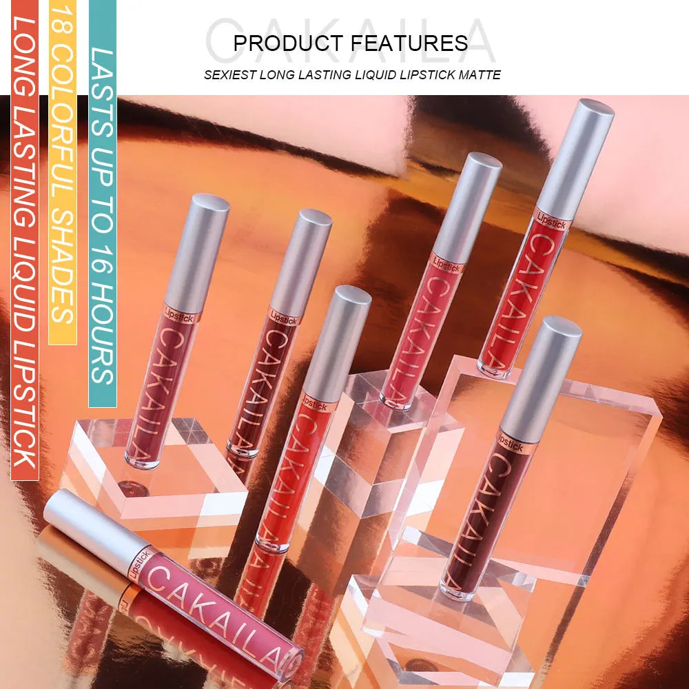 CAKAILA 6-Color Lip Gloss Lipstick Set Liquid Matte Velvet Matte Women's Makeup Long-lasting Waterproof Non-stick Cup Non-fade