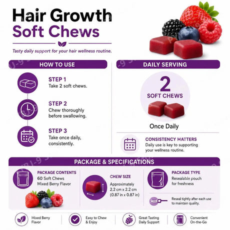 Hair Growth Gummies with Biotin and Vitamins C and E Support Hair Skin and Nails Health Mixed Berry Flavor 60 Gummies