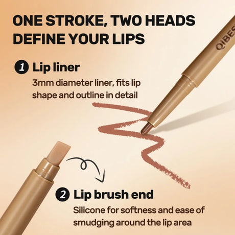Double Head Black Lip Liner&Brush Pen Mist Matte Velvet Contour Tint Lipstick Pencil Long Lasting Nude Brown Natural Lip Makeup