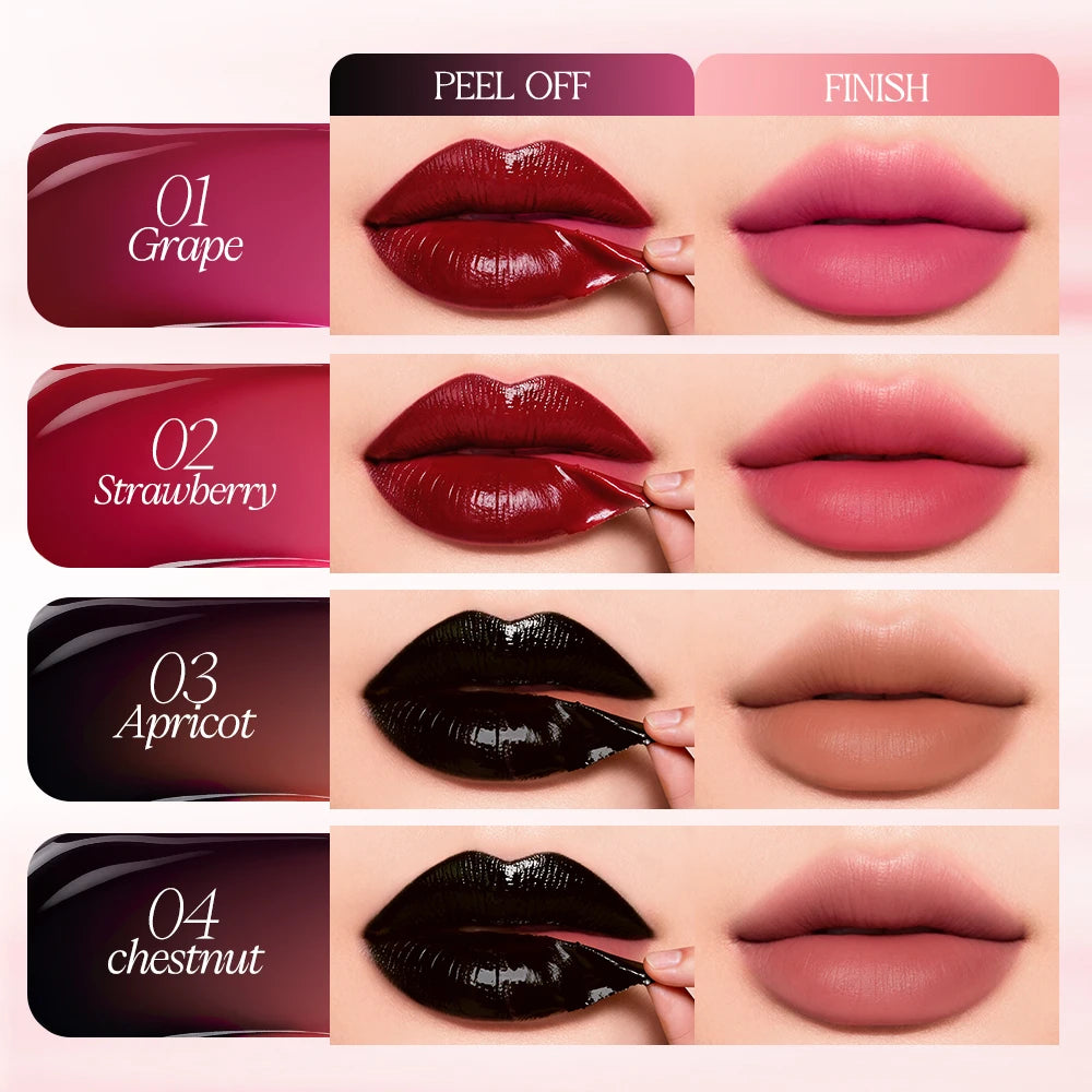 O.TWO.O Peel-Off Lip Stain Lipstick 48H Color-Lock Highly Pigmented Waterproof Non-stick Cup Lip Care Peel-Off Lip Tint Makeup