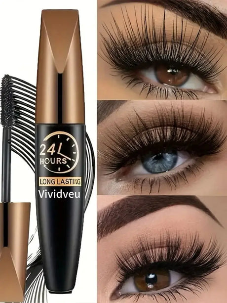 2PCS Waterproof Fiber Mascara + puff, providing curl and volume, long-lasting black formula, waterproof, smudge-resistant, non-s