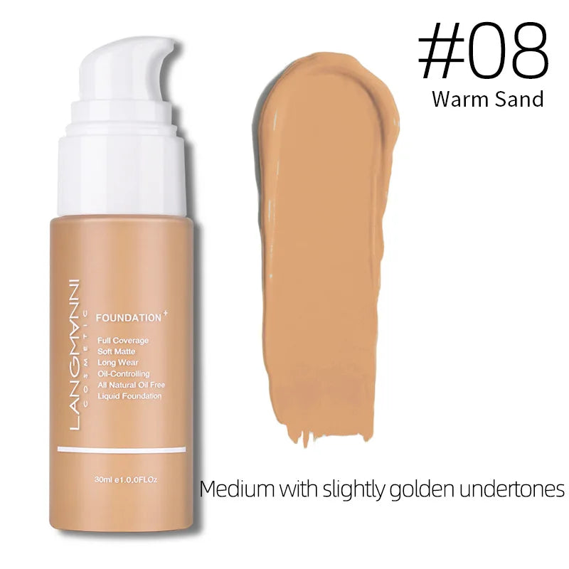 Langmanni 30ml Matte Face Foundation Cream Waterproof Liquid Foundation Oil Control Cover Base Concealer Makeup Cosmetics