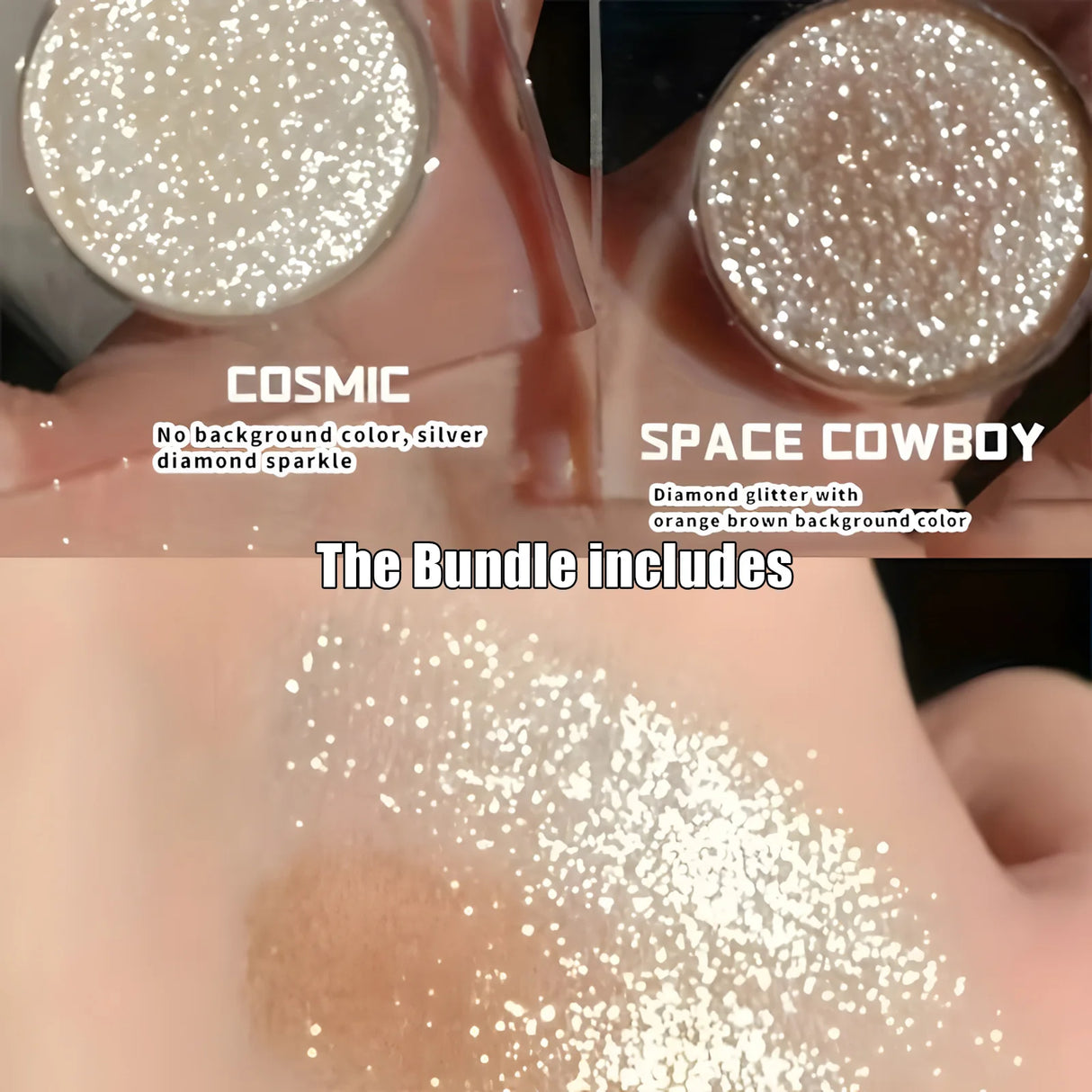 Glitter Eyeshadow, Single Highlighter, Highlighter Shimmering Powder, Long Lasting Metallic Shimmer, Eyelid and Cheekbone Makeup