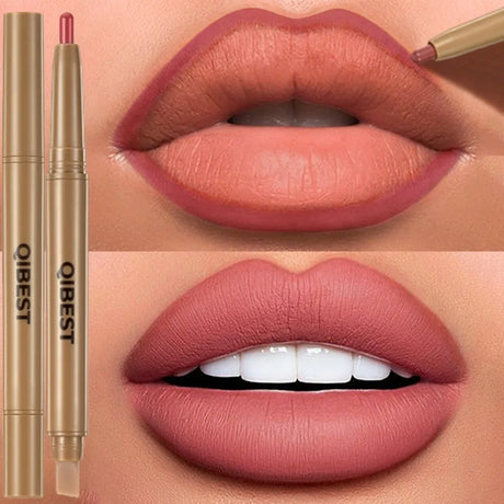 Double Head Black Lip Liner&Brush Pen Mist Matte Velvet Contour Tint Lipstick Pencil Long Lasting Nude Brown Natural Lip Makeup