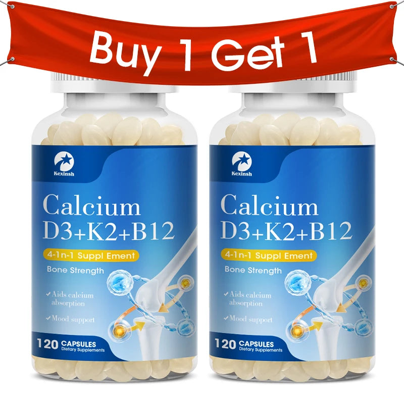 Kexinsh Vitamin D3K2 Capsules Vb12 Calcium Support Calcium Absorption Bone Teeth Heart Brain Health Joints Immune Function