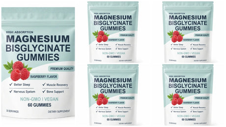 High Absorption Magnesium Bisglycinate Gummies Vegan Raspberry Flavor 60 Count Support Muscle Bone Health Non GMO Gluten Free