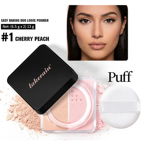 2 in 1 Bake Loose Powder Brightening&Correcting Duo Brightening Correcting Blurred Pores Matte LongLasting Setting Powder Makeup