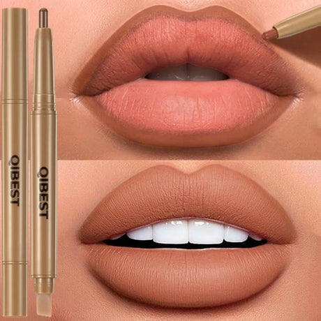 Double Head Black Lip Liner&Brush Pen Mist Matte Velvet Contour Tint Lipstick Pencil Long Lasting Nude Brown Natural Lip Makeup