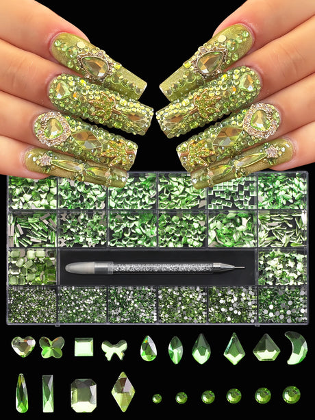 21 grid nail art diamond flat bottom glass diamond multi-style special-shaped diamond shiny nail rhinestone DIY nail art jewelry