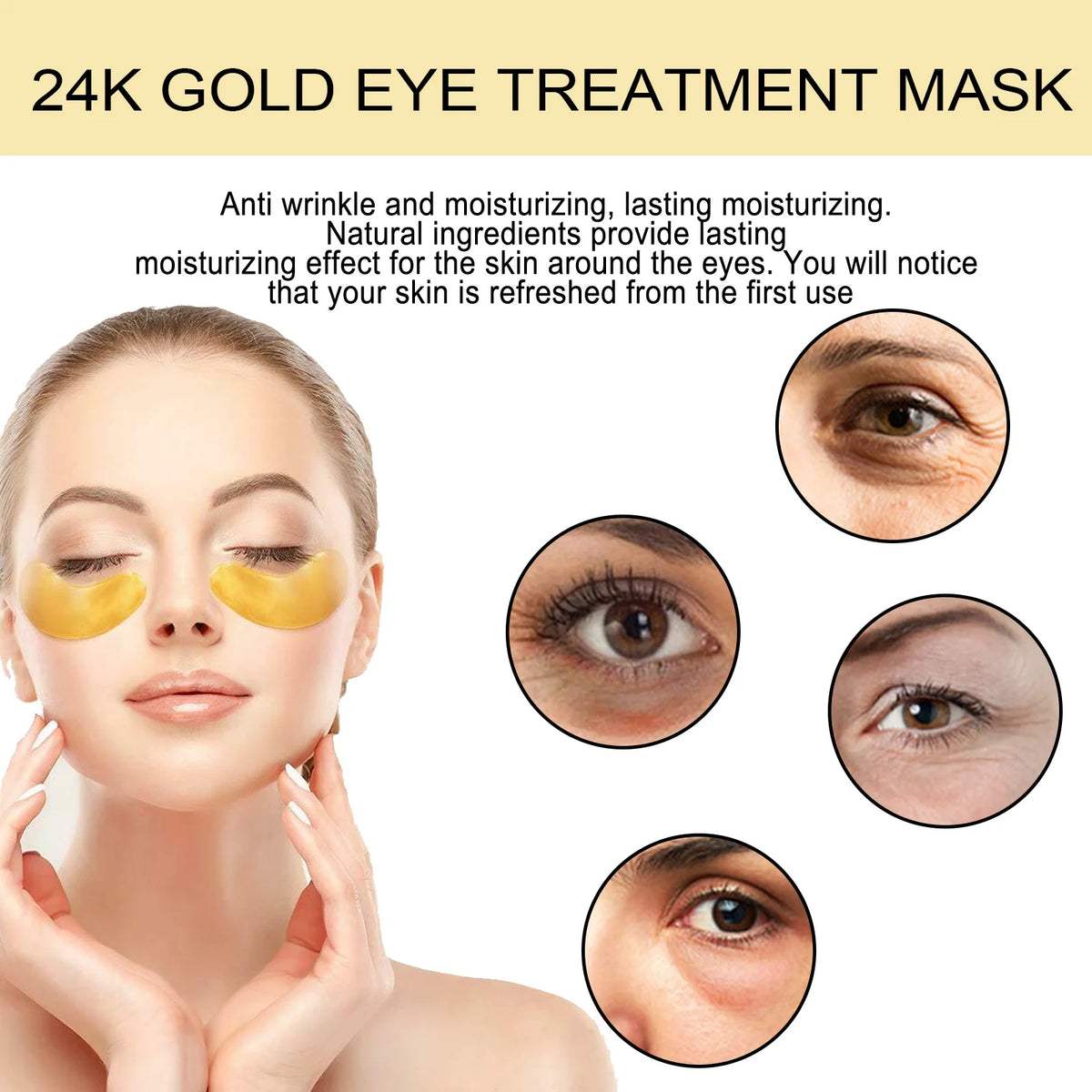 EELHOE 24k Gold Under Eye Patches 60 Pcs Eye Mask Pure Gold Anti-Aging Collagen Hyaluronic Acid Under Eye Mask