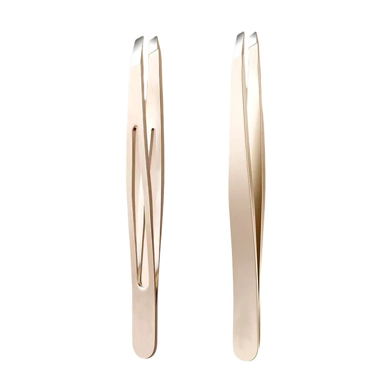 Stainless Steel Tweezers for Eyebrows, Facial Hair & Ingrown Hairs Removal - Precision Slanted Tips, Ergonomic Grip, No Electric