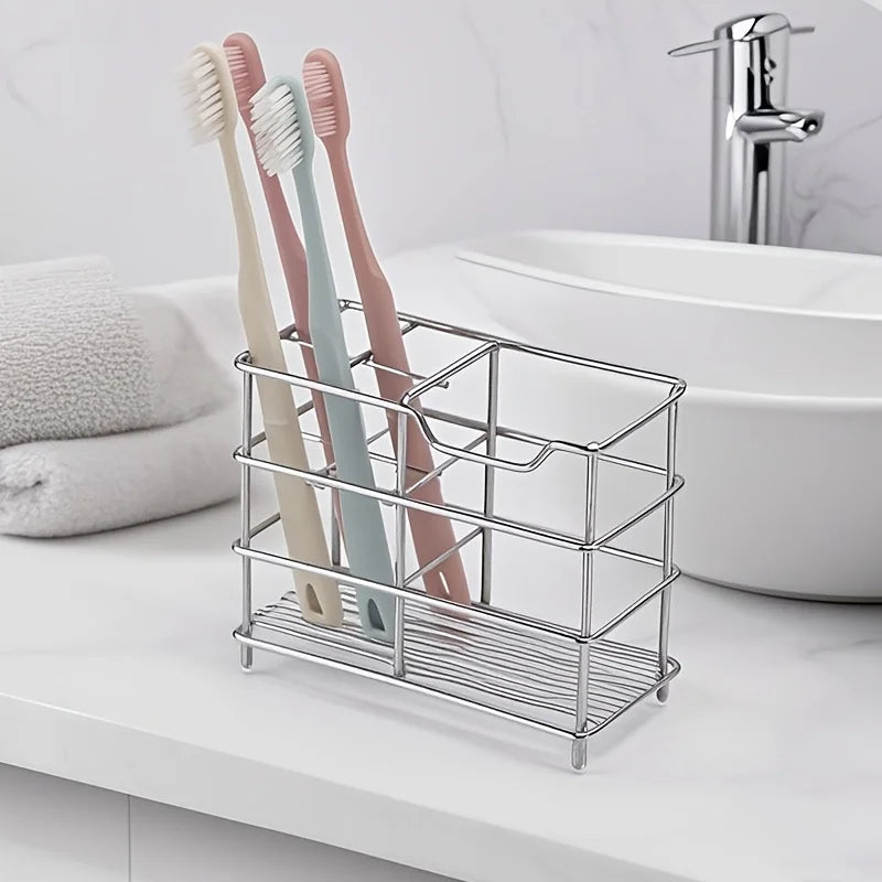 5-Slot Stainless Steel Toothbrush Holder - Space-Saving Freestanding Design, No Installation Required, Ideal for Bathrooms