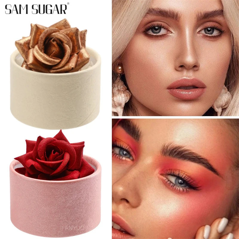 3D Rose Petal Blush Highlights Natural Makeup Brightening Cheek Long Lasting Waterproof Matte Highlighter Shimmer Blusher Makeup