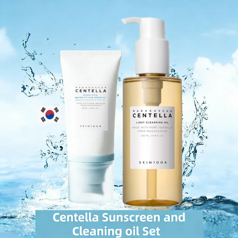 Korean Centella Kits Light Cleansing Oil and Hyalu-Cica Water-Fit Suncreen Moisturizing Makeup Remover Shrink Pore Face Care Set
