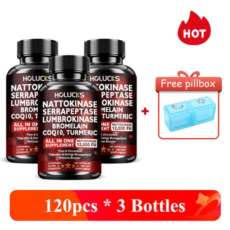 High Potency Enzyme Complex, with Lumbrokinase & CoQ10, Boost Vitality, Cellular Energy & Immune Health, Middle Aged Daily