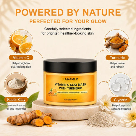120g Turmeric Clay Mask, Deep Cleansing Formula, Effectively Controls Oil, Tightens Pores, Fades Dull Complexion and Rough Skin
