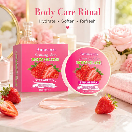 Strawberry Body Glaze Firming Skin Body Cream100g Moisturizing Body Butter Body Lotion Smooth Fine Lines Anti Dry Rough Skin Luminous Soft Non Greasy Strawberry Scent For All Skin Daily Skin Care