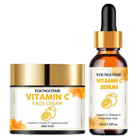 YOUNGCOME Vitamin C Skin Care Set For Women , Moisturizing Hyaluronic Acid Skin Care Routine with Serum, Face Cream 70g+60ml