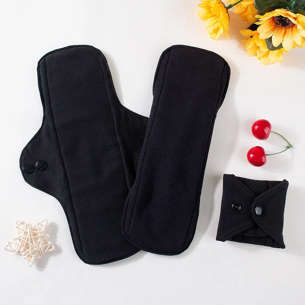 3Pcs Black Pure Cotton Reusable Menstrual Pads Reusable Sanitary Waterproof Cloth Pads For Heavy Flow Large Sanitary Pads Set