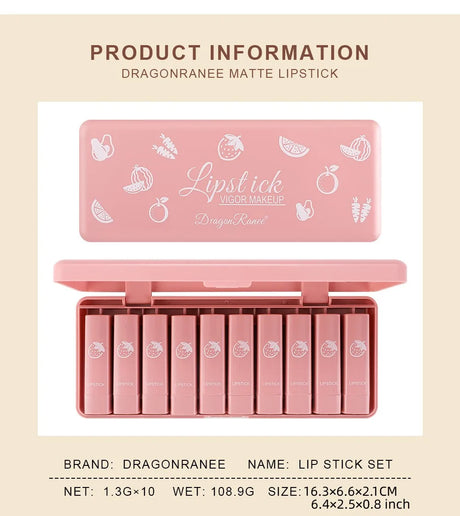 Ten-Piece Lipstick Set, Matte, Long-Lasting, Fade-Resistant Lip Balm, Matte Finish, Brightening, Commuter-Friendly, Nude Color, Gentle and Elegant Lipstick