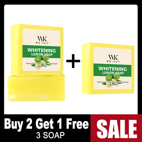 WK JALY Whitening Lemon Soap, Natural Glow, Fade Dark Spots, Moisturized, With Glutathione, Shea Butter Oil, For Face And Body