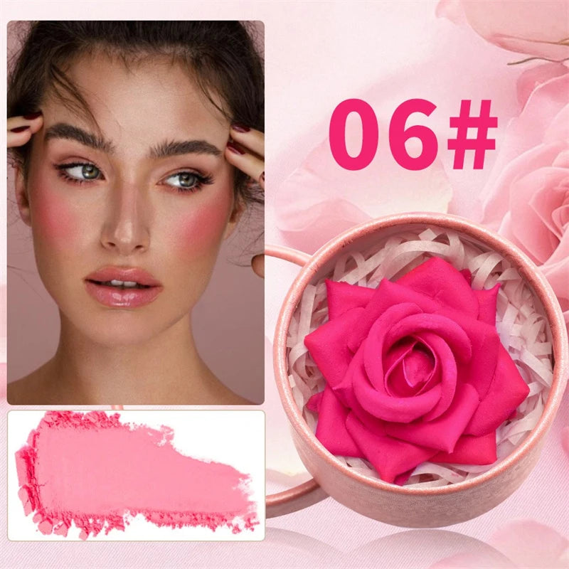 3D Rose Petal Blush Highlights Natural Makeup Brightening Cheek Long Lasting Waterproof Matte Highlighter Shimmer Blusher Makeup